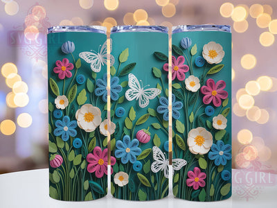 Teal Fuchsia Floral 20oz Tumbler, Fuchsia Flowers, Emerald Flowers, Butterfly Design, Seamless Pattern, 20oz Sublimation, PNG Design Sublimation SvggirlplusArt 