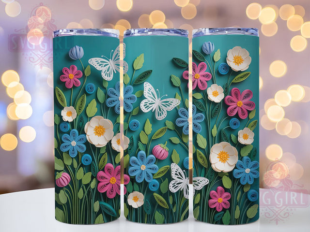 Teal Fuchsia Floral 20oz Tumbler, Fuchsia Flowers, Emerald Flowers, Butterfly Design, Seamless Pattern, 20oz Sublimation, PNG Design Sublimation SvggirlplusArt 