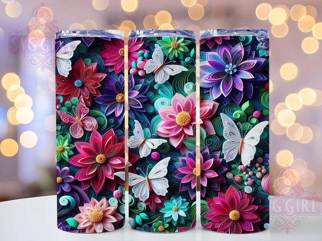 Teal Fuchsia Floral 20oz Tumbler, Fuchsia Flowers, Emerald Flowers, Butterfly Design, Seamless Pattern, 20oz Sublimation, PNG Design Sublimation SvggirlplusArt 