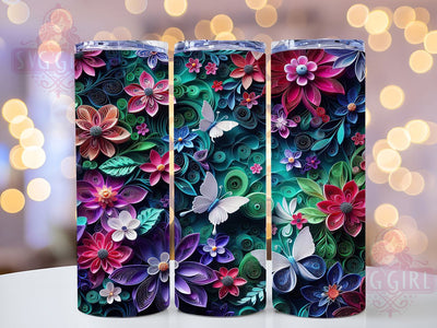 Teal Fuchsia Floral 20oz Tumbler, Fuchsia Flowers, Emerald Flowers, Butterfly Design, Seamless Pattern, 20oz Sublimation, PNG Design Sublimation SvggirlplusArt 