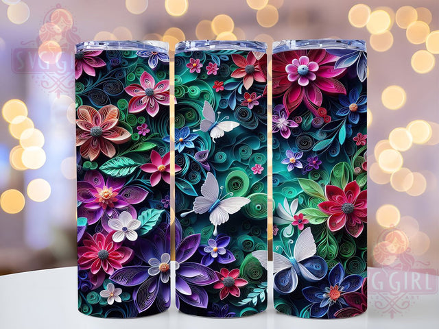 Teal Fuchsia Floral 20oz Tumbler, Fuchsia Flowers, Emerald Flowers, Butterfly Design, Seamless Pattern, 20oz Sublimation, PNG Design Sublimation SvggirlplusArt 