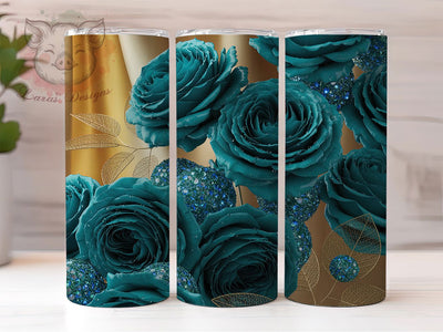 Teal Gemstone Roses 20oz Tumbler, Gemstone Design, Floral Tumbler, 20oz Sublimation, PNG Design, Elegant Mug, Sparkle Gift Sublimation Lara' s Designs 