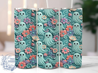 Teal Ghost Pastel Floral 20oz Tumbler, Teal Ghost, Pastel Floral, Ghost Tumbler, 20oz Tumbler, Teal Tumbler, Pastel Ghost, Tumbler Wrap Sublimation ToriDesigns 