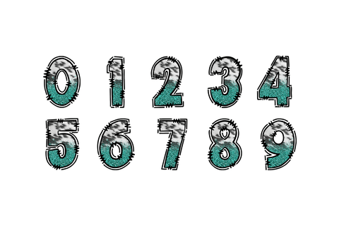 Teal Glitter Cow Print Doodle Letters, Western Alphabet PNG Sublimation BijouBay 
