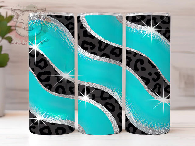Teal Glitter Leopard Tumbler, Glitter Leopard Pattern, Sparkly Animal Print Design, 20Oz Sublimation Wrap, Glam Leopard Art, Shiny Leopard Texture, Tumbler Sublimation Sublimation Lara' s Designs 