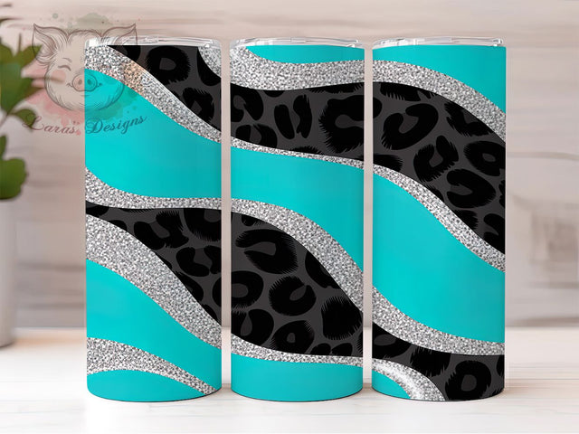 Teal Glitter Leopard Tumbler, Glitter Leopard Pattern, Sparkly Animal Print Design, 20Oz Sublimation Wrap, Glam Leopard Art, Shiny Leopard Texture, Tumbler Sublimation Sublimation Lara' s Designs 