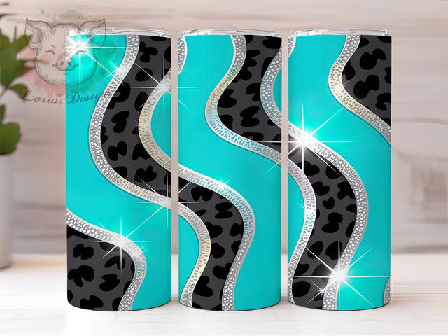 Teal Glitter Leopard Tumbler, Glitter Leopard Pattern, Sparkly Animal Print Design, 20Oz Sublimation Wrap, Glam Leopard Art, Shiny Leopard Texture, Tumbler Sublimation Sublimation Lara' s Designs 