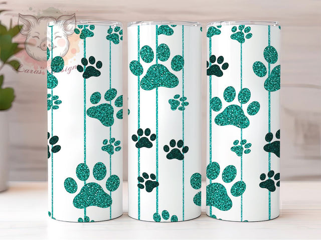 Teal Glitter Paw Dog Lover Tumbler Wrap, Dog Lover Tumbler Wrap, Glitter Paw Sublimation Design, 20oz Skinny Tumbler Wrap, Pet Lover Tumbler Wrap, Dog Mom Glitter Tumbler Sublimation Lara' s Designs 