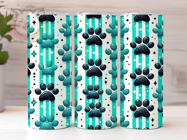 Teal Glitter Paw Dog Lover Tumbler Wrap, Dog Lover Tumbler Wrap, Glitter Paw Sublimation Design, 20oz Skinny Tumbler Wrap, Pet Lover Tumbler Wrap, Dog Mom Glitter Tumbler Sublimation Lara' s Designs 