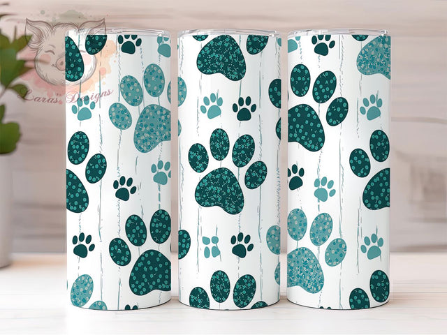 Teal Glitter Paw Dog Lover Tumbler Wrap, Dog Lover Tumbler Wrap, Glitter Paw Sublimation Design, 20oz Skinny Tumbler Wrap, Pet Lover Tumbler Wrap, Dog Mom Glitter Tumbler Sublimation Lara' s Designs 