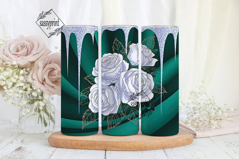 Teal Glitter & Roses 20oz Tumbler Wrap Sublimation sassyprint 