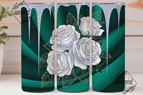 Teal Glitter & Roses 20oz Tumbler Wrap Sublimation sassyprint 