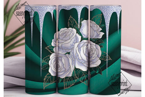 Teal Glitter & Roses 20oz Tumbler Wrap Sublimation sassyprint 