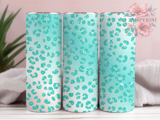 Teal Glitter Snow Globe Leopard Tumbler Wrap, Turquoise Ombre Sublimation, Leopard Print Cup Design, Winter Sparkle Mug, Glam Animal Print Tumbler, Icy Blue Glitter Wrap Sublimation Li Zamperini 