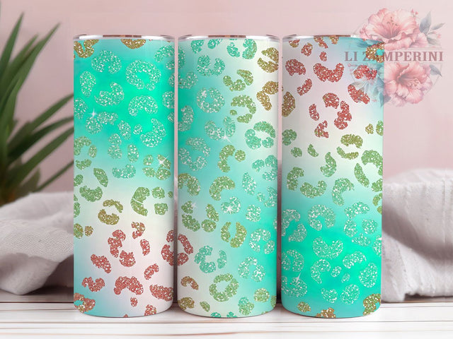 Teal Glitter Snow Globe Leopard Tumbler Wrap, Turquoise Ombre Sublimation, Leopard Print Cup Design, Winter Sparkle Mug, Glam Animal Print Tumbler, Icy Blue Glitter Wrap Sublimation Li Zamperini 