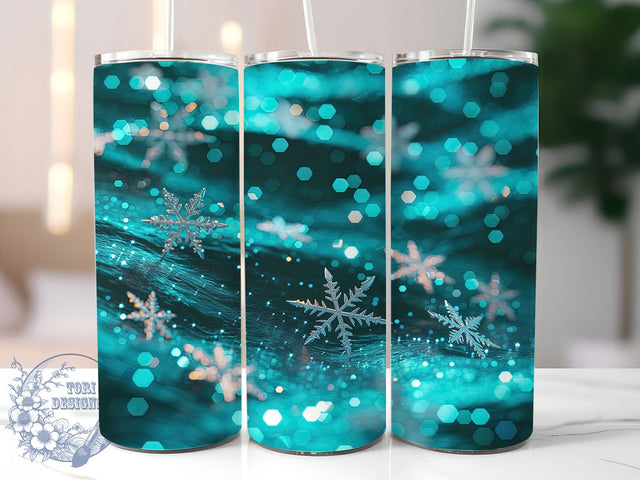 Teal Glitter Snowflake Tumbler, Seamless Winter Wrap, Snowflake Sublimation Design, 20oz Teal Snow Tumbler, Sparkly Winter Art, Whimsical Snowflake Mug, Frosty Holiday Cup Sublimation ToriDesigns 