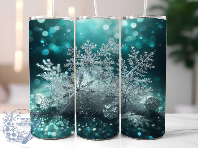 Teal Glitter Snowflake Tumbler, Seamless Winter Wrap, Snowflake Sublimation Design, 20oz Teal Snow Tumbler, Sparkly Winter Art, Whimsical Snowflake Mug, Frosty Holiday Cup Sublimation ToriDesigns 