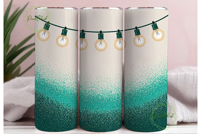 Teal Glitter String Lights 20oz Tumbler Sublimation PixelChick 
