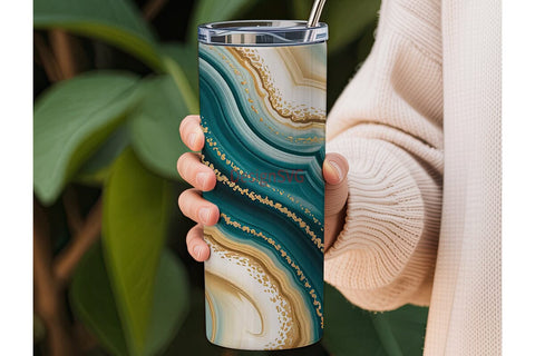 Teal Gold Agate 20oz Tumbler Wrap Sublimation DesignSVG 