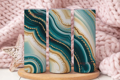 Teal Gold Agate 20oz Tumbler Wrap Sublimation DesignSVG 
