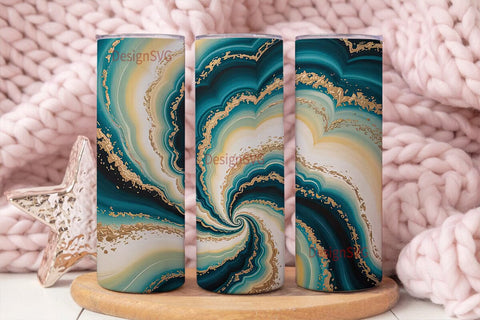 Teal Gold Agate 20oz Tumbler Wrap Sublimation DesignSVG 