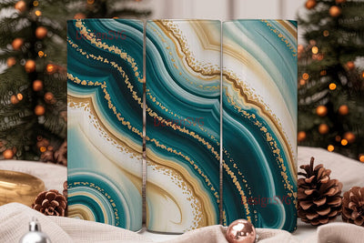 Teal Gold Agate 20oz Tumbler Wrap Sublimation DesignSVG 