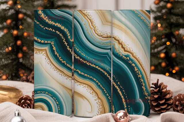 Teal Gold Agate 20oz Tumbler Wrap Sublimation DesignSVG 