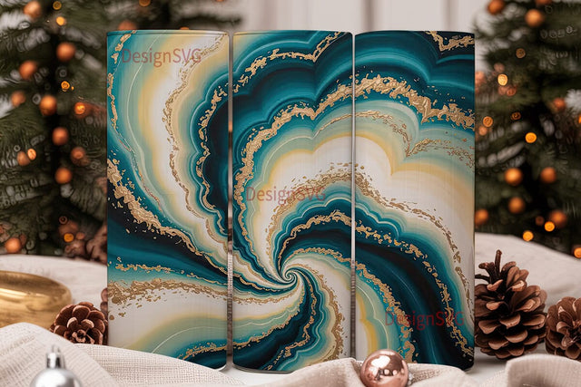 Teal Gold Agate 20oz Tumbler Wrap Sublimation DesignSVG 