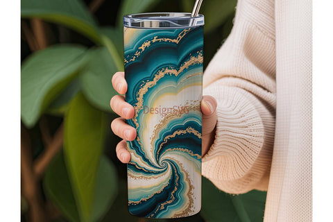 Teal Gold Agate 20oz Tumbler Wrap Sublimation DesignSVG 