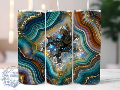 Teal Gold Agate Crystal 20oz Tumbler, Teal Agate, Gold Crystal, Gemstone Design, Sublimation Wrap, 20oz Tumbler, Elegant Aesthetic, Mystic Charm Sublimation ToriDesigns 