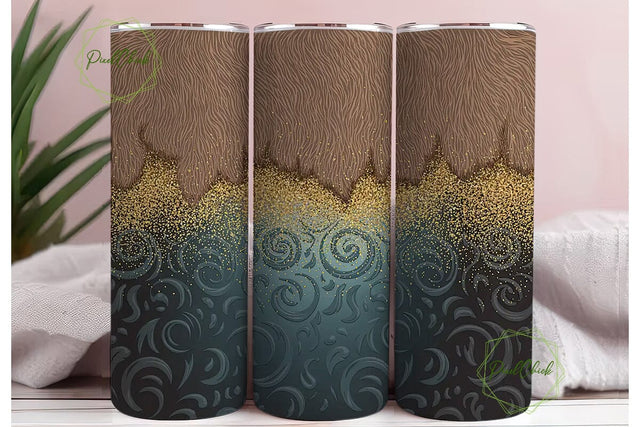 Teal & Gold Cowhide Tumbler Wrap Sublimation PixelChick 