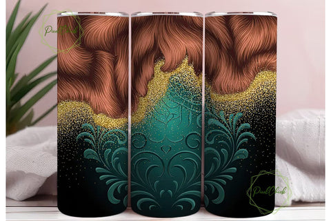 Teal & Gold Cowhide Tumbler Wrap Sublimation PixelChick 