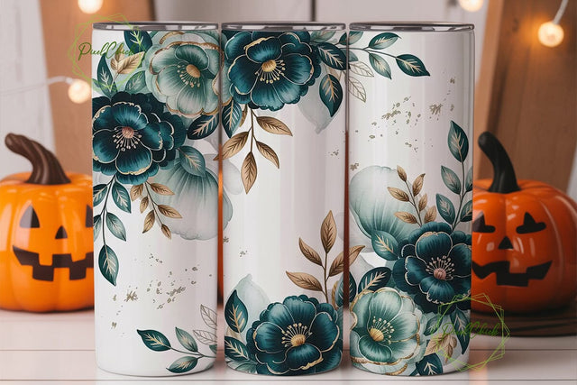 Teal Gold Floral 20oz Tumbler Wrap Sublimation PixelChick 