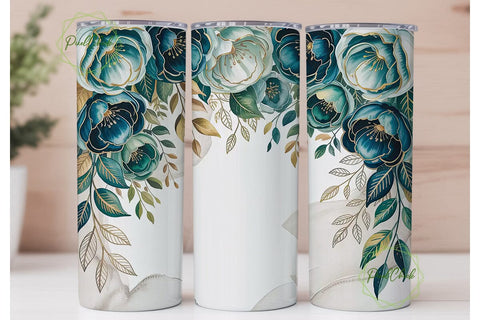 Teal Gold Floral 20oz Tumbler Wrap Sublimation PixelChick 