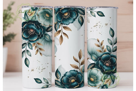 Teal Gold Floral 20oz Tumbler Wrap Sublimation PixelChick 