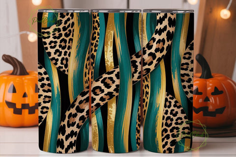 Teal & Gold Leopard 20oz Tumbler Wrap Sublimation PixelChick 