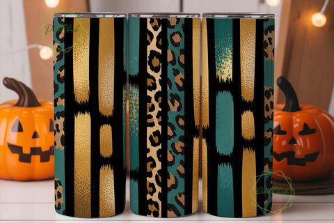 Teal & Gold Leopard 20oz Tumbler Wrap Sublimation PixelChick 