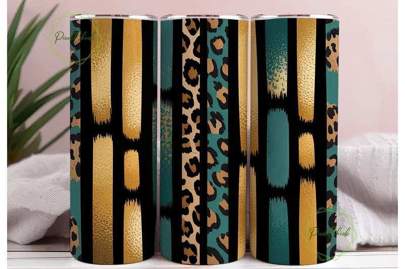 Teal & Gold Leopard 20oz Tumbler Wrap Sublimation PixelChick 