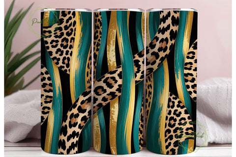 Teal & Gold Leopard 20oz Tumbler Wrap Sublimation PixelChick 