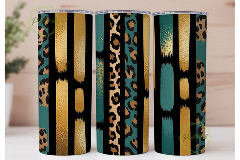 Teal & Gold Leopard 20oz Tumbler Wrap Sublimation PixelChick 