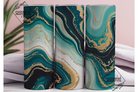 Teal & Gold Marble 20oz Tumbler Wrap Sublimation sassyprint 