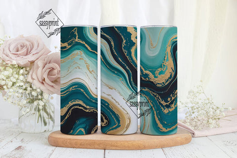 Teal & Gold Marble 20oz Tumbler Wrap Sublimation sassyprint 