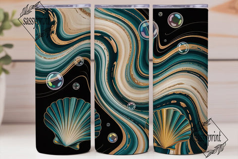 Teal Gold Marble 20oz Tumbler Wrap Sublimation sassyprint 