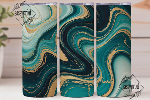 Teal & Gold Marble 20oz Tumbler Wrap Sublimation sassyprint 