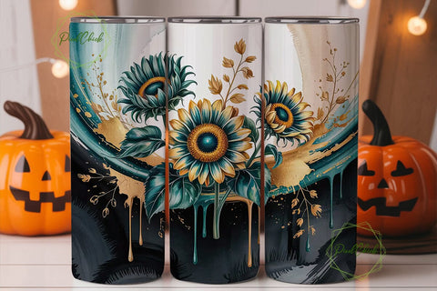 Teal & Gold Sunflower 20oz Tumbler Wrap Sublimation PixelChick 