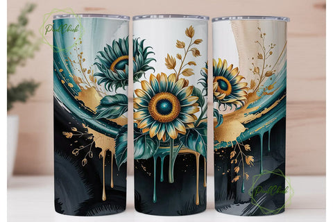 Teal & Gold Sunflower 20oz Tumbler Wrap Sublimation PixelChick 