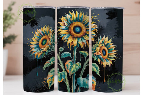 Teal & Gold Sunflower 20oz Tumbler Wrap Sublimation PixelChick 