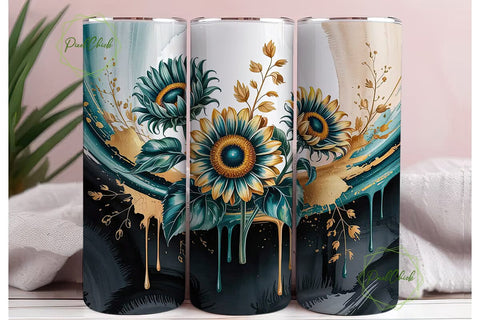 Teal & Gold Sunflower 20oz Tumbler Wrap Sublimation PixelChick 