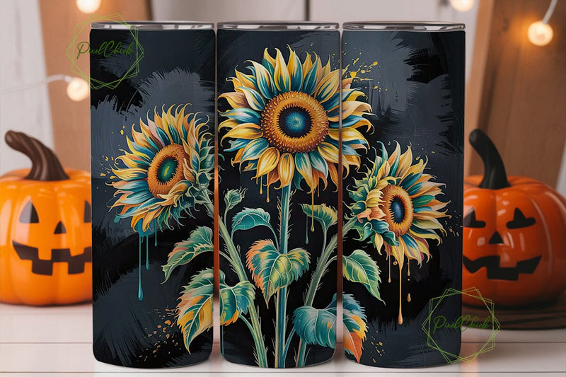 Teal & Gold Sunflower 20oz Tumbler Wrap Sublimation PixelChick 