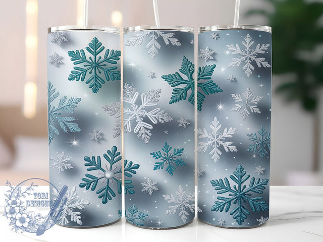 Teal Green Snowflake Tumbler, Seamless Winter Snow Wrap, Snowflake Sublimation Design, 20oz Teal Snow Tumbler, Frosty Green Art, Whimsical Snowflake Mug, Festive Winter Cup Sublimation ToriDesigns 